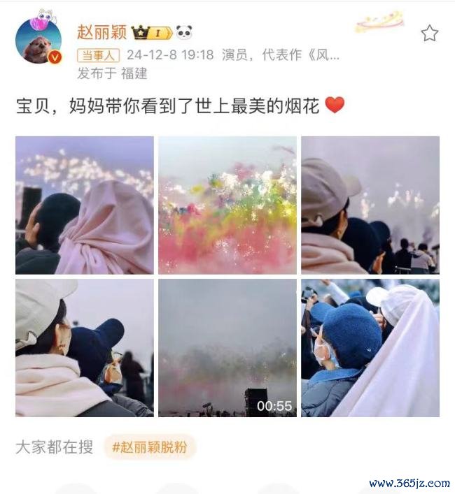 赵丽颖带女儿看烟花秀 母爱满满细节温馨