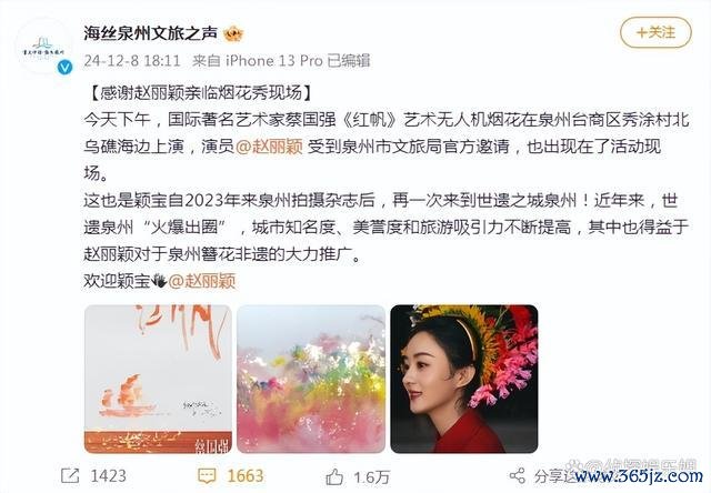 赵丽颖带犬子看烟花 子母侧脸超像 温馨互动引关爱